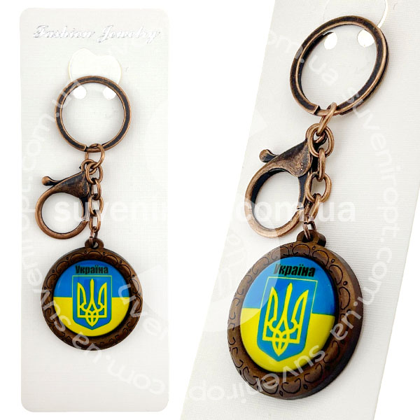Брелок в упаковці деревяний герб Україна жовто-синє скло (12)