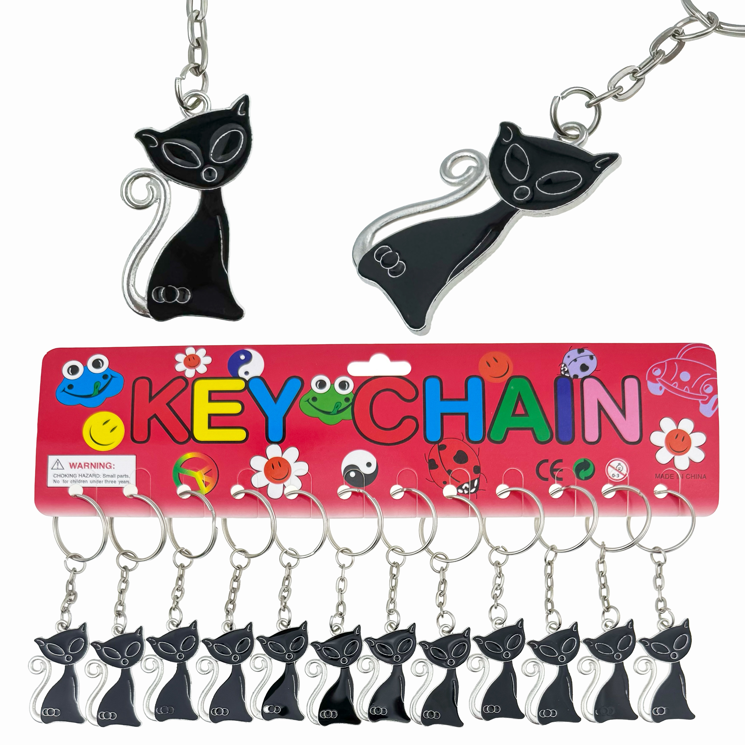 Брелок металевий чорна кішка з хвостиком (12)