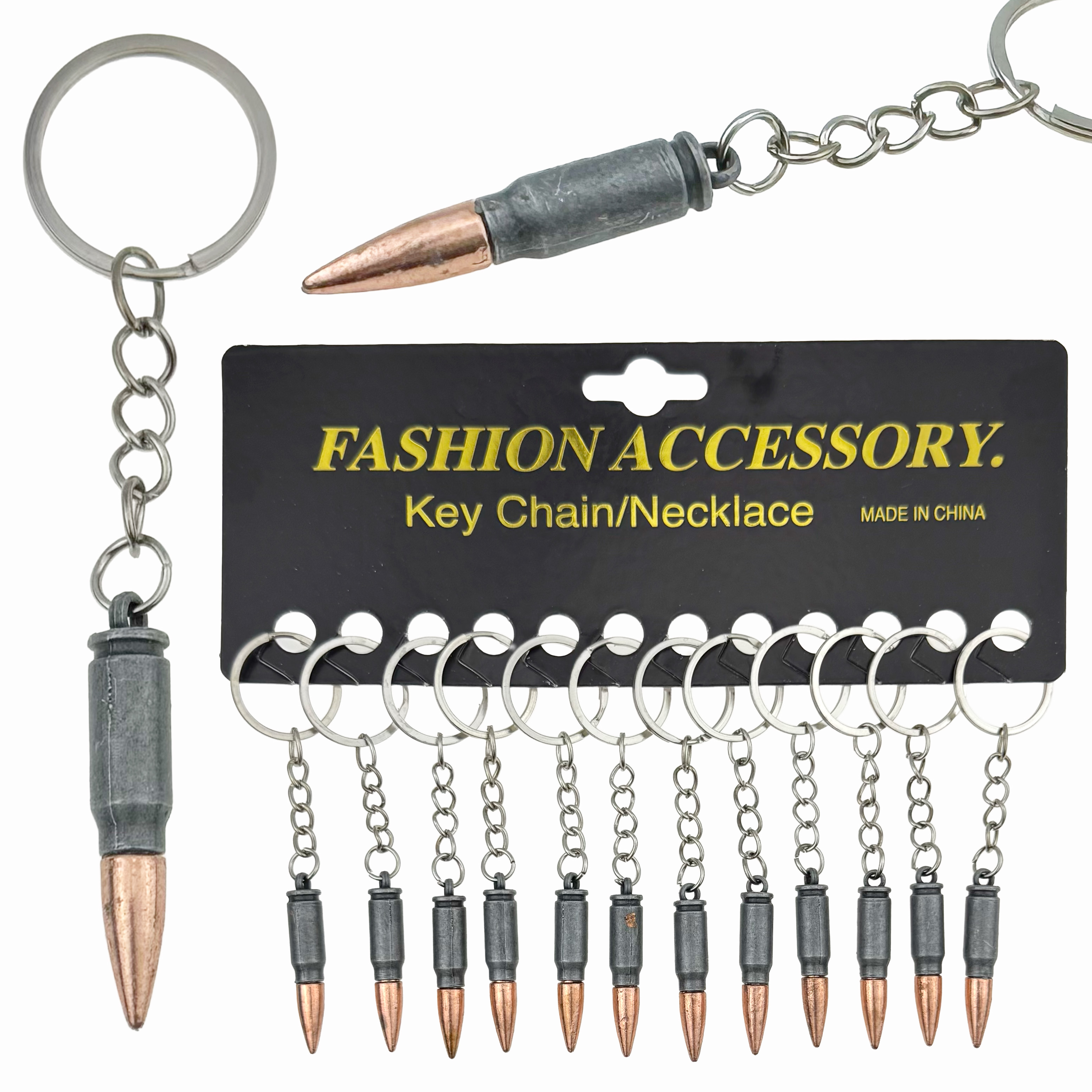 Брелок металевий пуля маленька срібна з золотим наконечником (12)