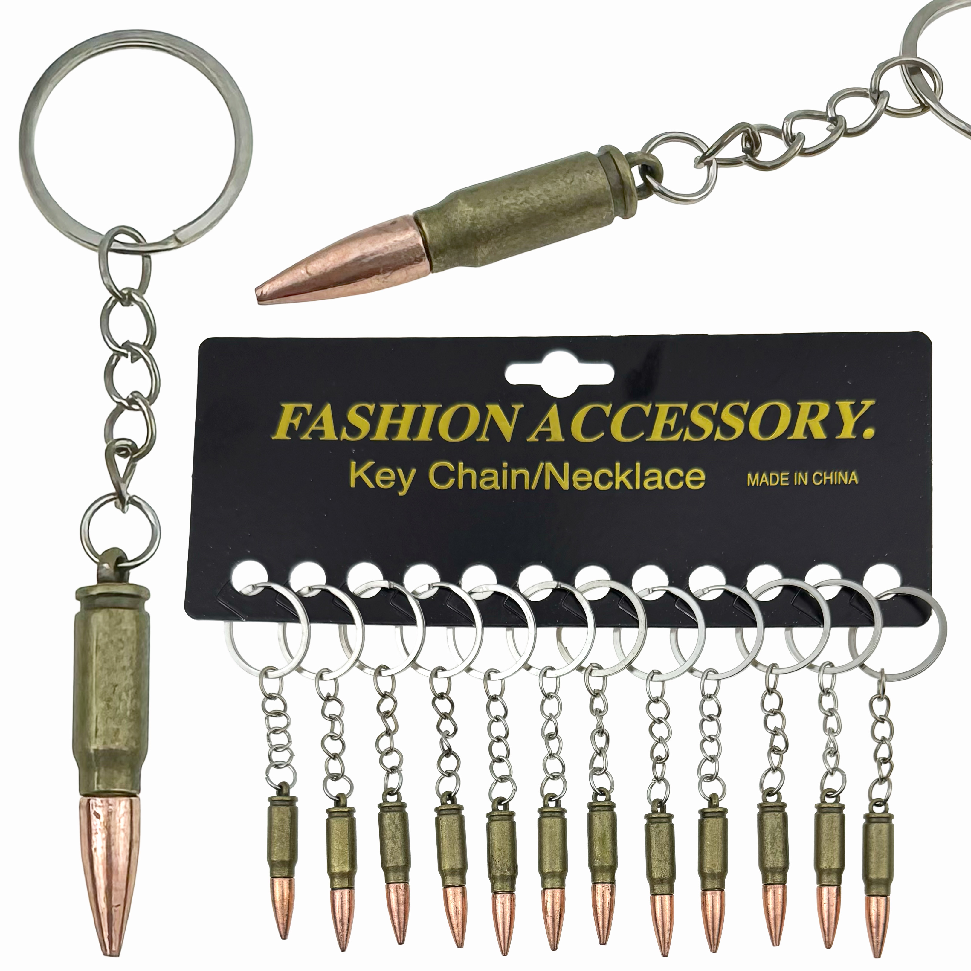 Брелок металевий пуля маленька бронзова з золотим наконечником (12)