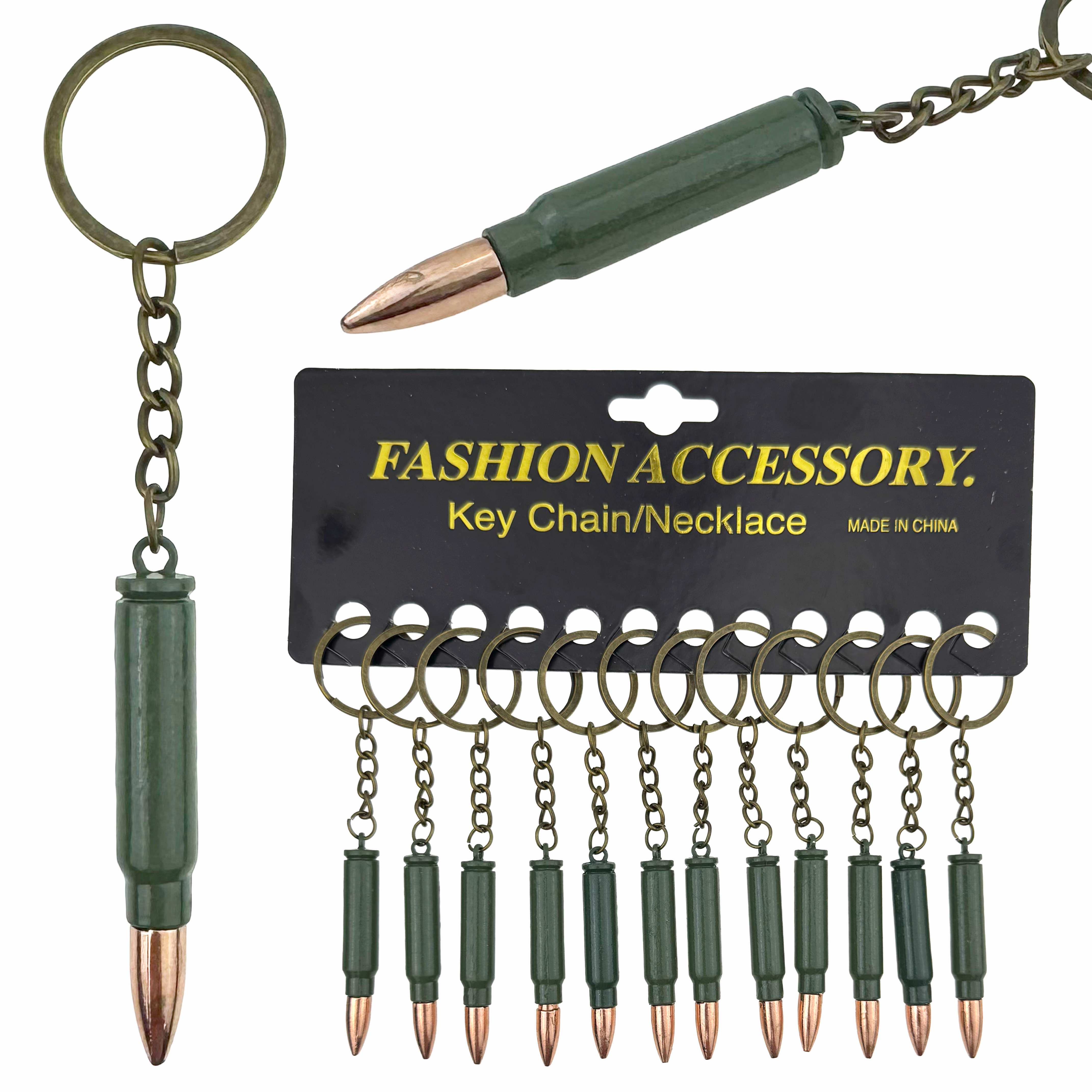 Брелок металевий пуля зелена з золотим наконечником (12)