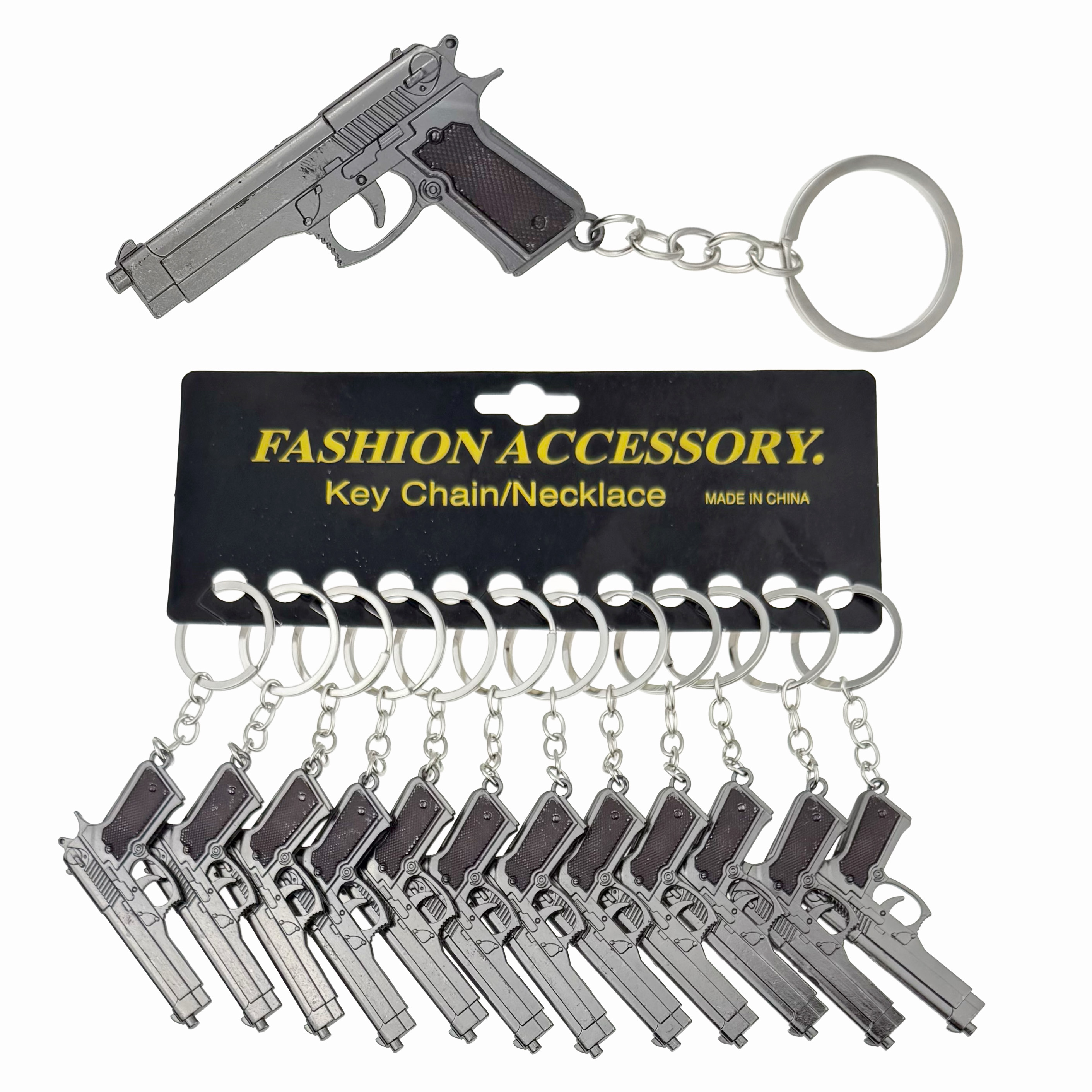 Брелок металевий пістолет великий чорний з коричневою рукояткою (12)