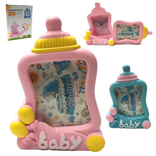 Часы - фоторамка бутылка  baby  цветная с будильником  14  см