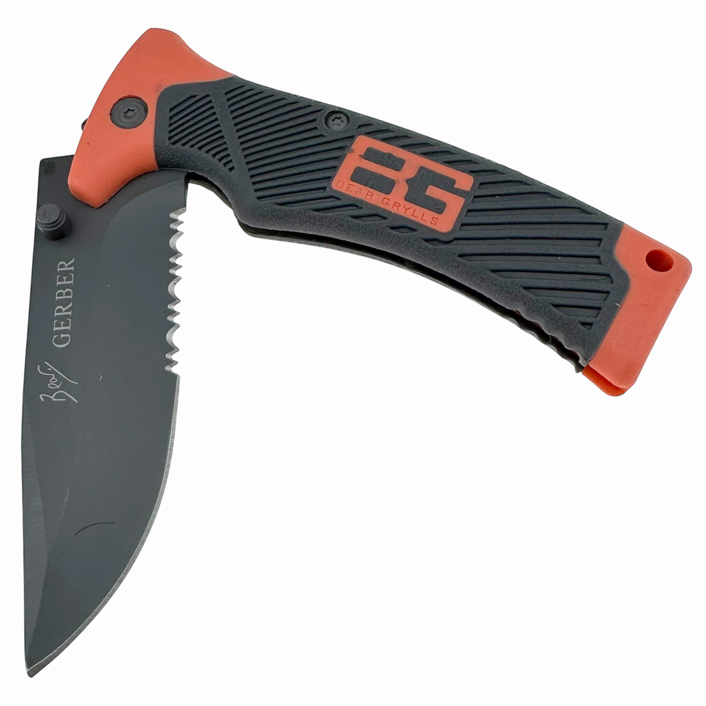 Ніж  розкладний ручка гумова сіро помаранчева  в подарунковій коробці 21 см (10) /240/