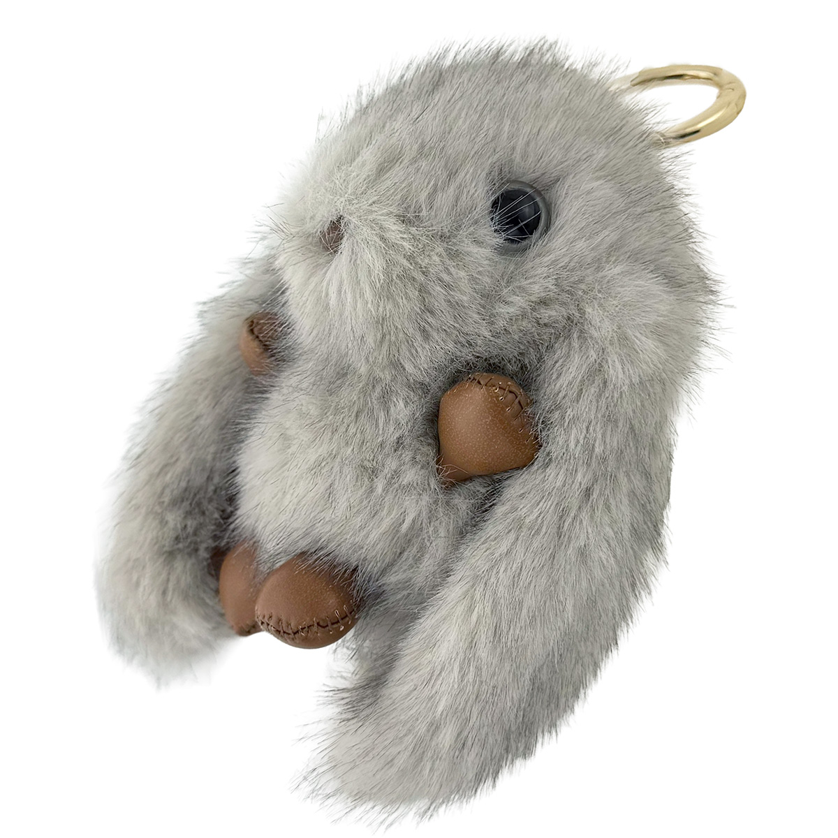 Пухнастий натуральний кролік кавово-сірий шкіряні ручки ніжки з кільцем 12 см  (12) /200/