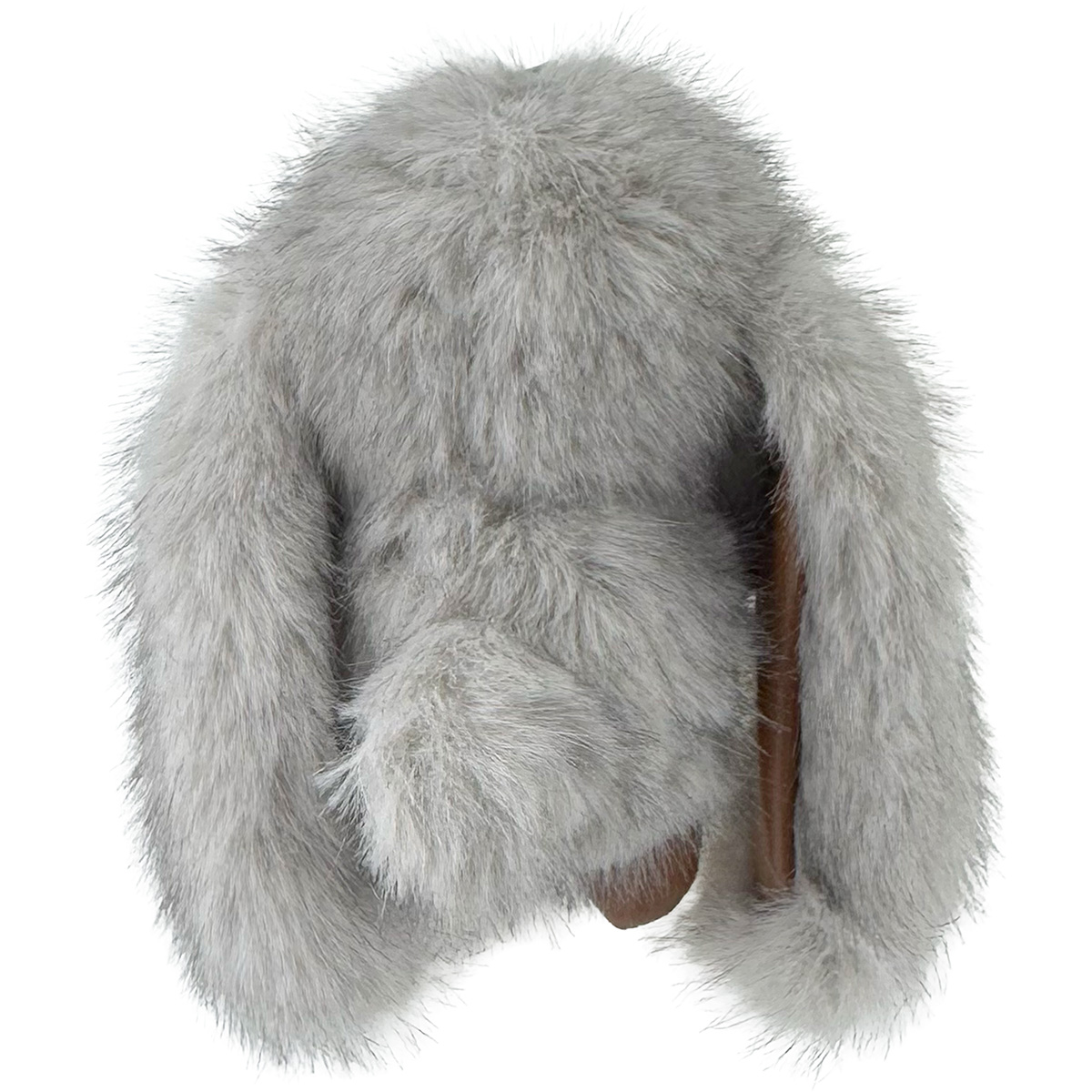 Пухнастий натуральний кролік кавово-сірий шкіряні ручки ніжки з кільцем 12 см  (12) /200/