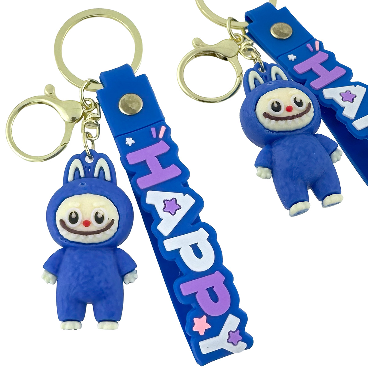 Брелок  іграшка гумова LA BU BU середня-велика зелена та синя з браслетом (12)