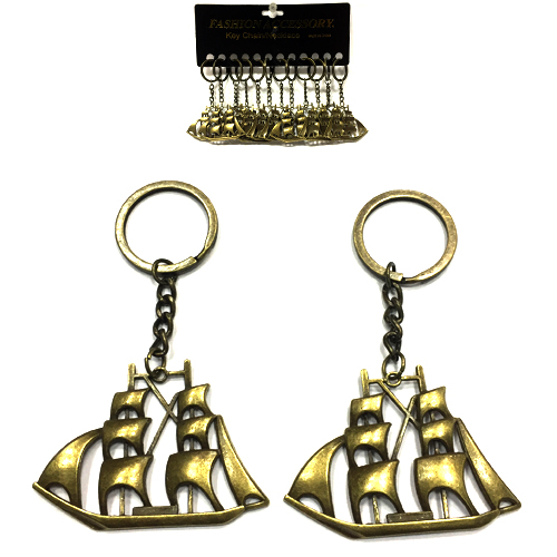 Брелок  металлический корабль большой золотой (12)