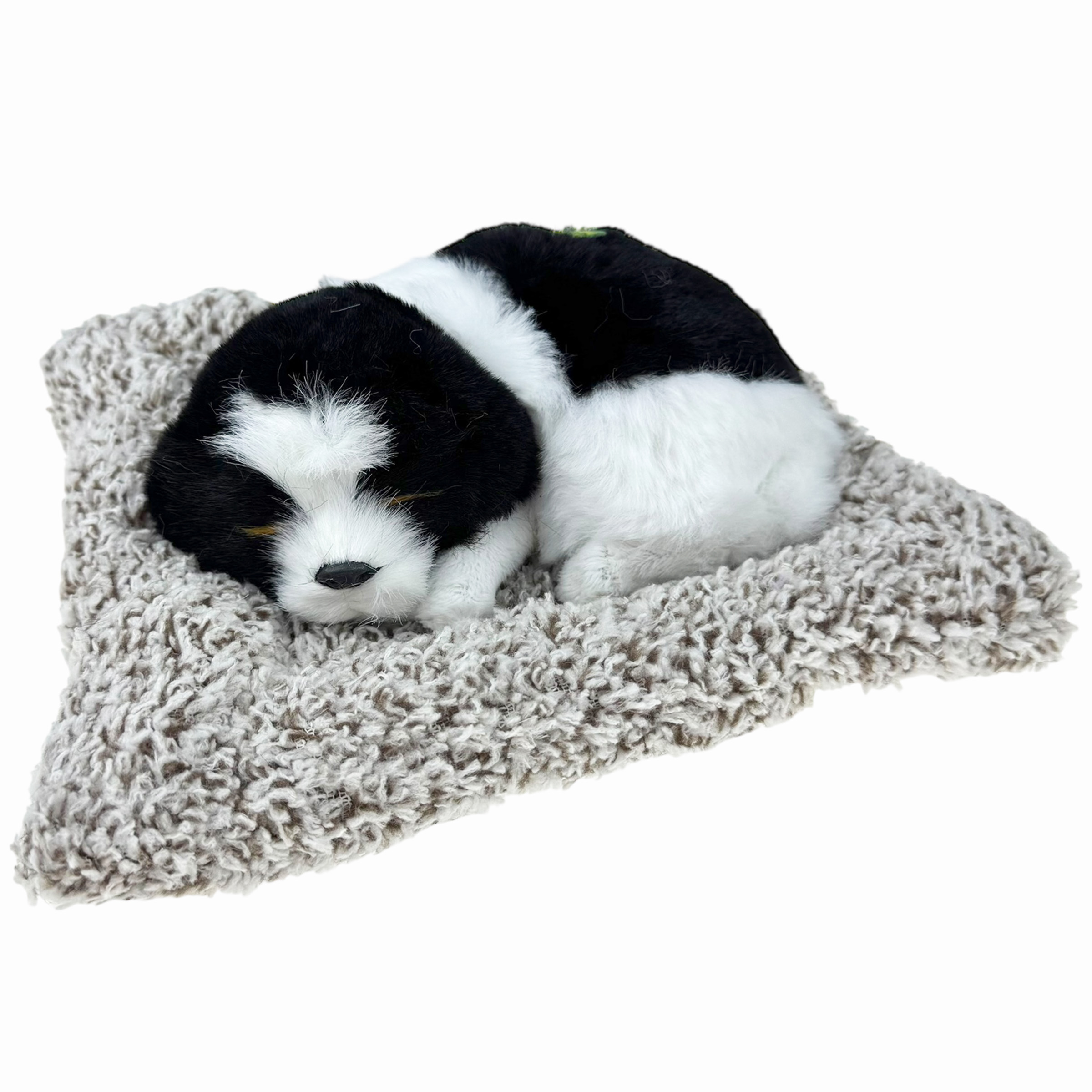 Сувенірна іграшка песик спить на подушці, гавкає 20х18 см із штучного хутра /300/