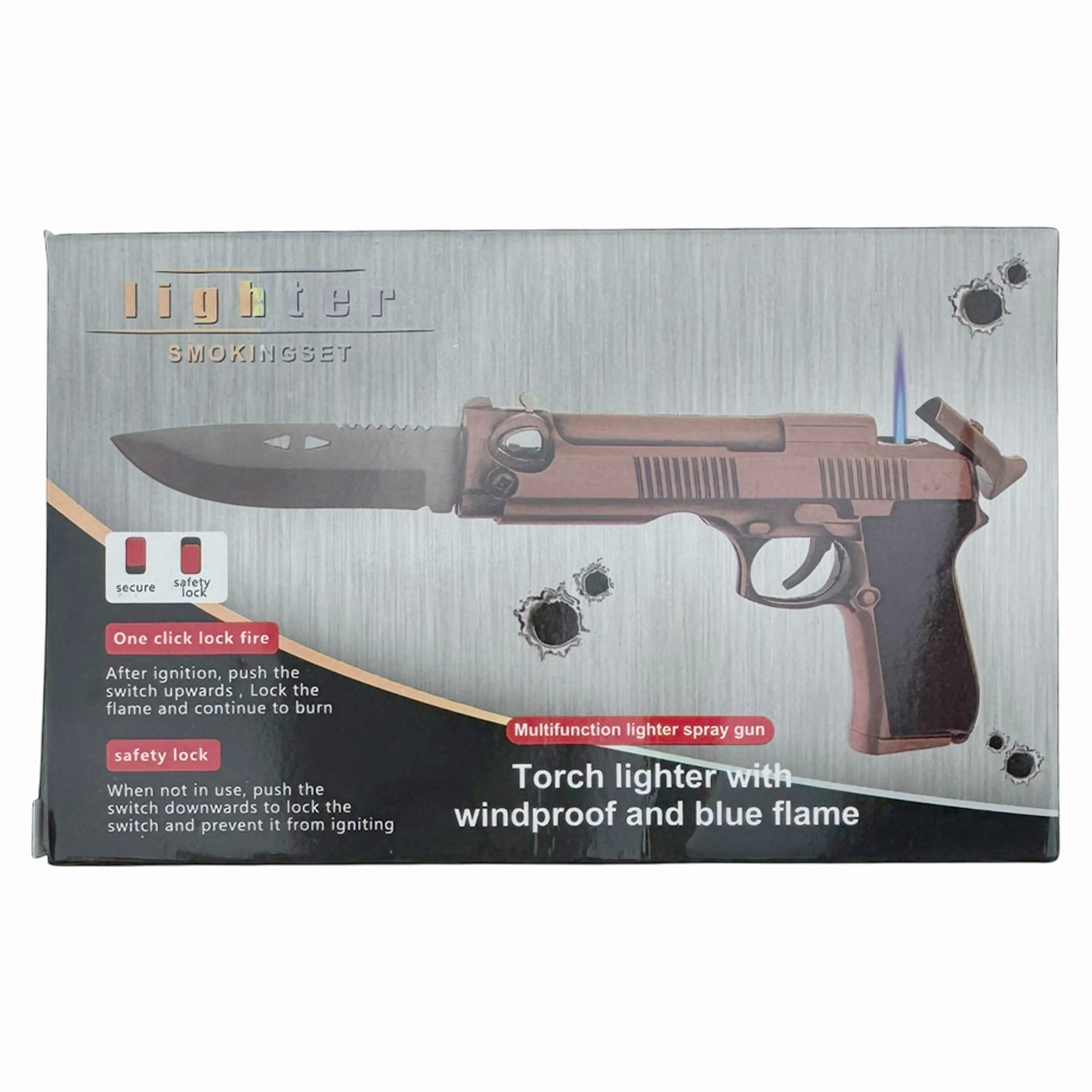 Сувенірний пистолет з ножем та запальничкою в коробці 20 см (12) /300/