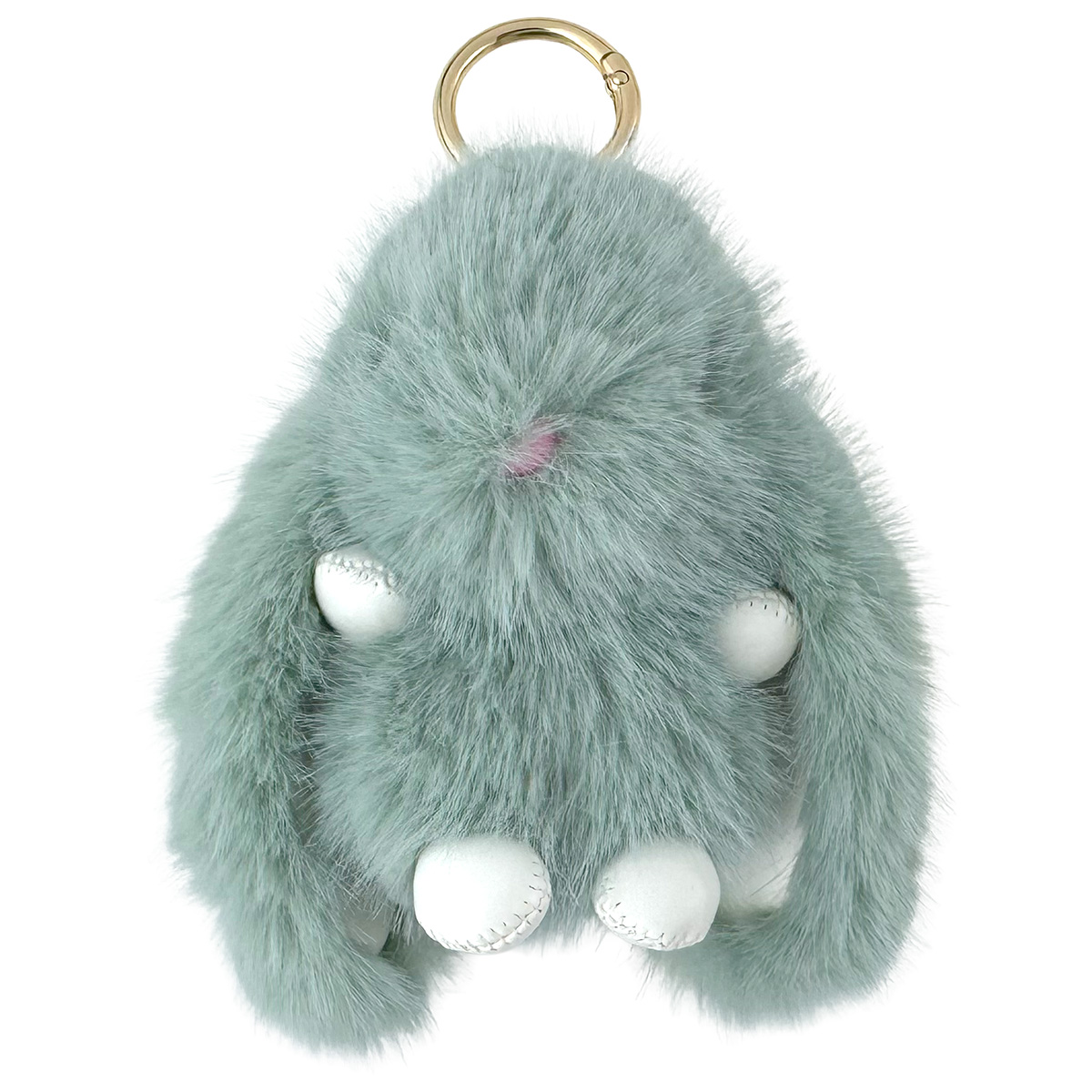 Пухнастий натуральний кролік коліру асорті шкіряні ручки ніжки з кільцем 12 см (12) /200/