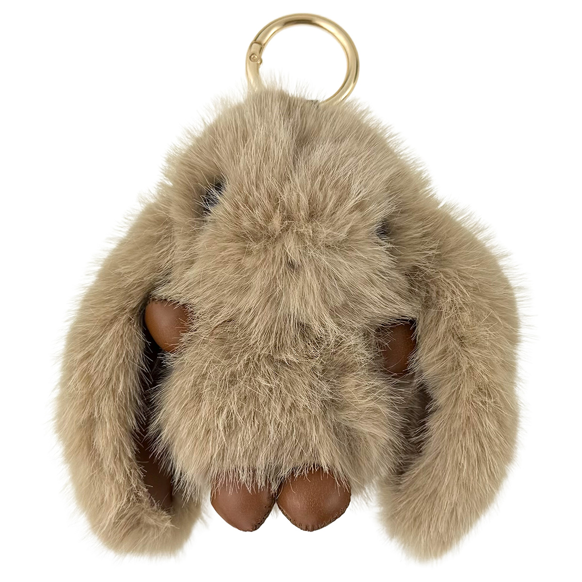 Пухнастий натуральний кролік коліру асорті шкіряні ручки ніжки з кільцем 12 см (12) /200/